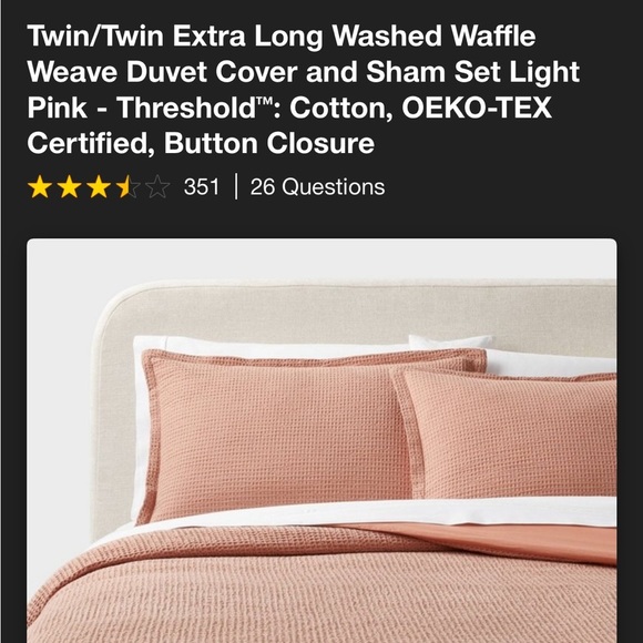 NWT Twin/Twin XL Washed Waffle
Weave Duvet Cover Set Light Pink - Threshold - Picture 8 of 8